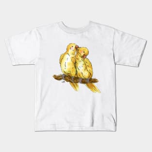 Yellow Parrots in Love Watercolour Painting Kids T-Shirt